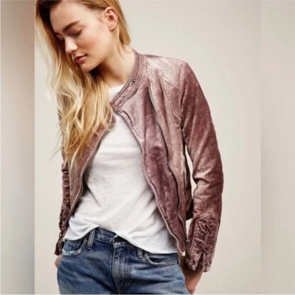 Free People Purple Crushed Velvet Moto Jacket Size Small